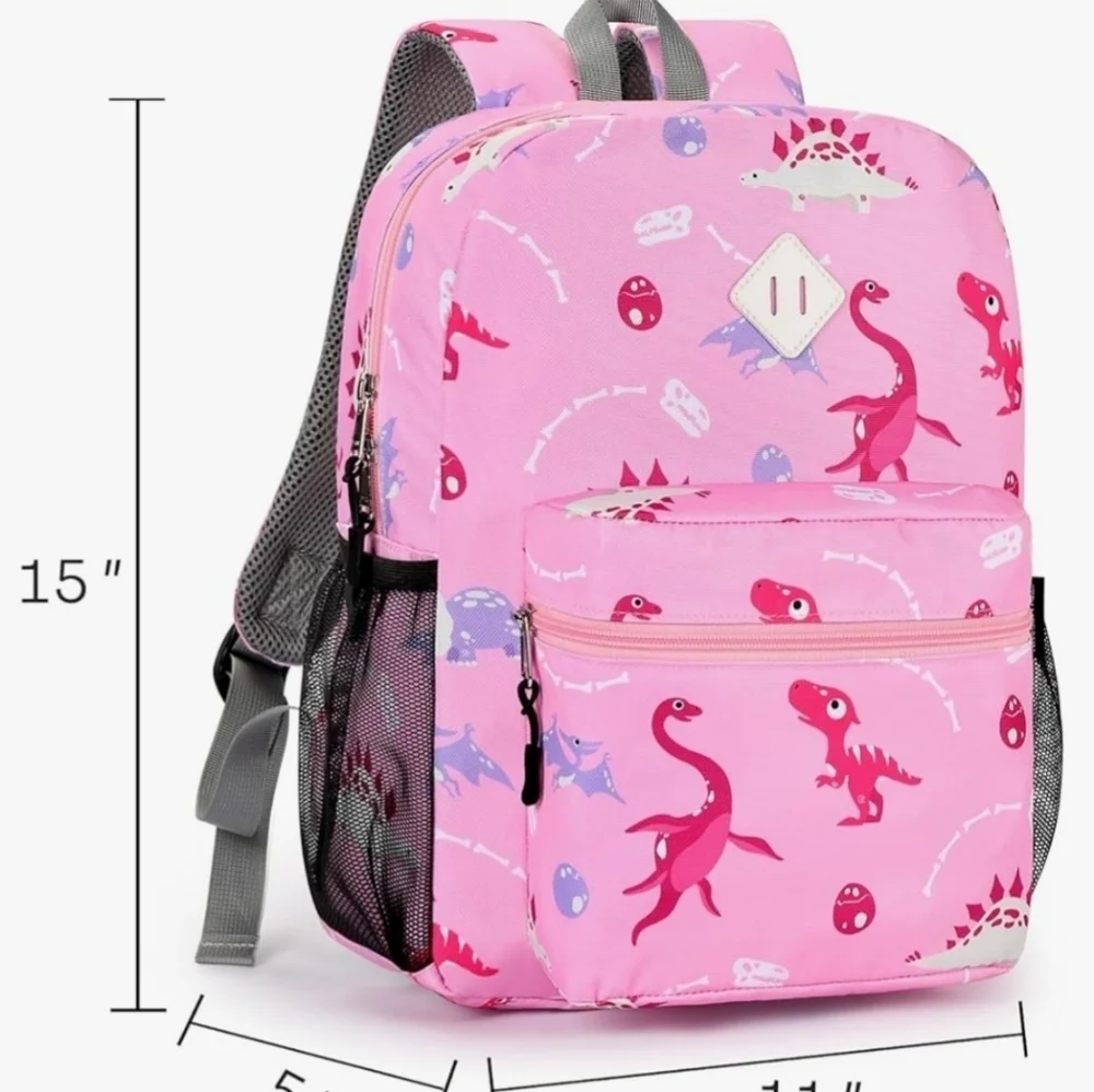pink dinosaur Stemebun kids 15" Canvas backpack - Picture 6 of 10